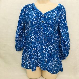 Lilly Pulitzer Elsa Silk Top Blue Floral Blouse S